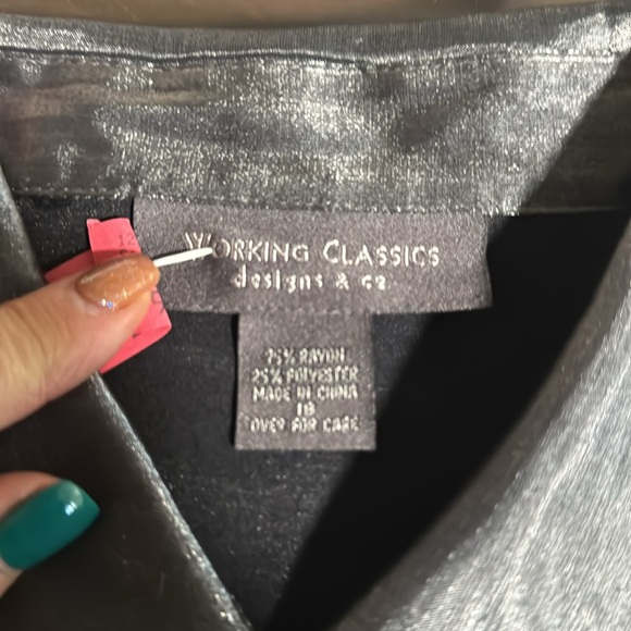 Working Classics designs, metallic silver, button-down blouse, 18 - Picture 6 of 6